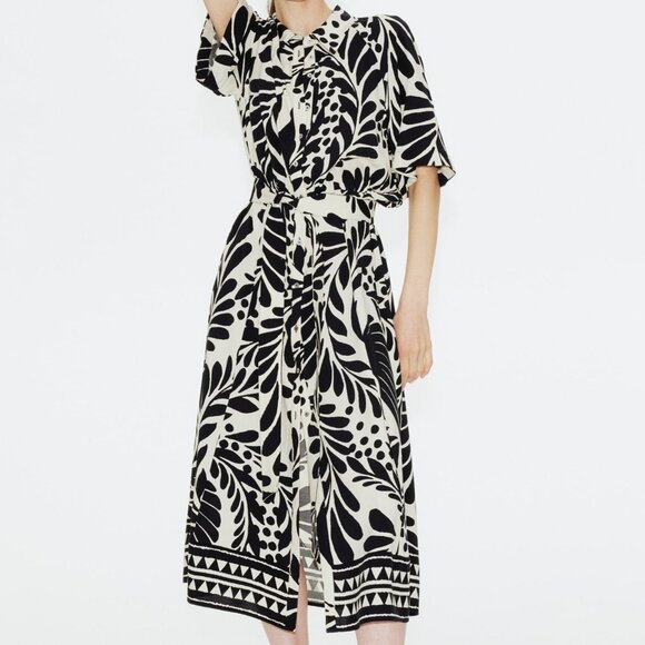 NWOT H&M Midi Tie-Belt Shirt Dress - Size Medium - Picture 1 of 6